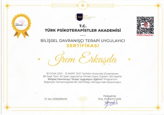 Bilişsel Davranışçı Terapi BDT Uygulayıcı Sertifikası - Psikolog İrem Erkaşda